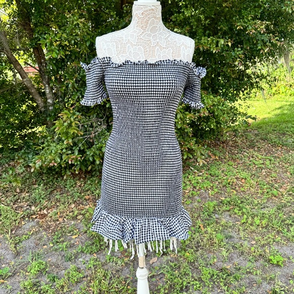 WAYF Where Are You FromScafati Black & White Gingham Smocked Mini Dress Size M‎ - Picture 1 of 9